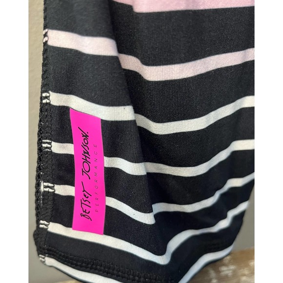 Pop Betsey Johnson Capri Leggings Black Pink Stripe Athletic Workout Size M - Picture 5 of 5